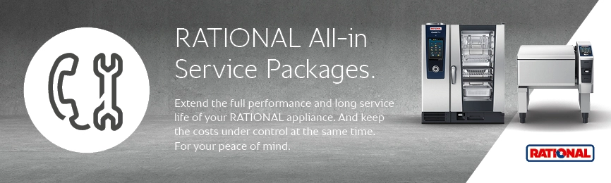 Rational All-in Service Packages available. Extend the full performance and long service life of your RATIONAL appliance. And keep the costs under control at the same time. For your Peace of mind