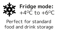 Fridge mode: +4°C to +6&dep;C, Perfect for food and drink storage. Chiller Mode: -1°C to +1&dep;C, Perfect for meat storage hanger included for hung meat. Freezer mode: -18°C to -24&dep;C, The Factory set default for this range - performs as a traditional chest freezer