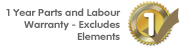 Manufacturers 1 Year Parts and Labour Warranty - Excludes Elements - 1 Year Parts Only For NON UK Mainland (including some areas of the Scottish Highlands) Postcodes