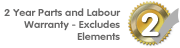 Manufacturers 2 Years Parts and Labour Warranty - Excludes Elements