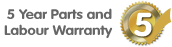 Manufacturers 5 Years Parts and Labour Warranty - 5 Years Parts Only For NON UK Mainland (including some areas of the Scottish Highlands) Postcodes